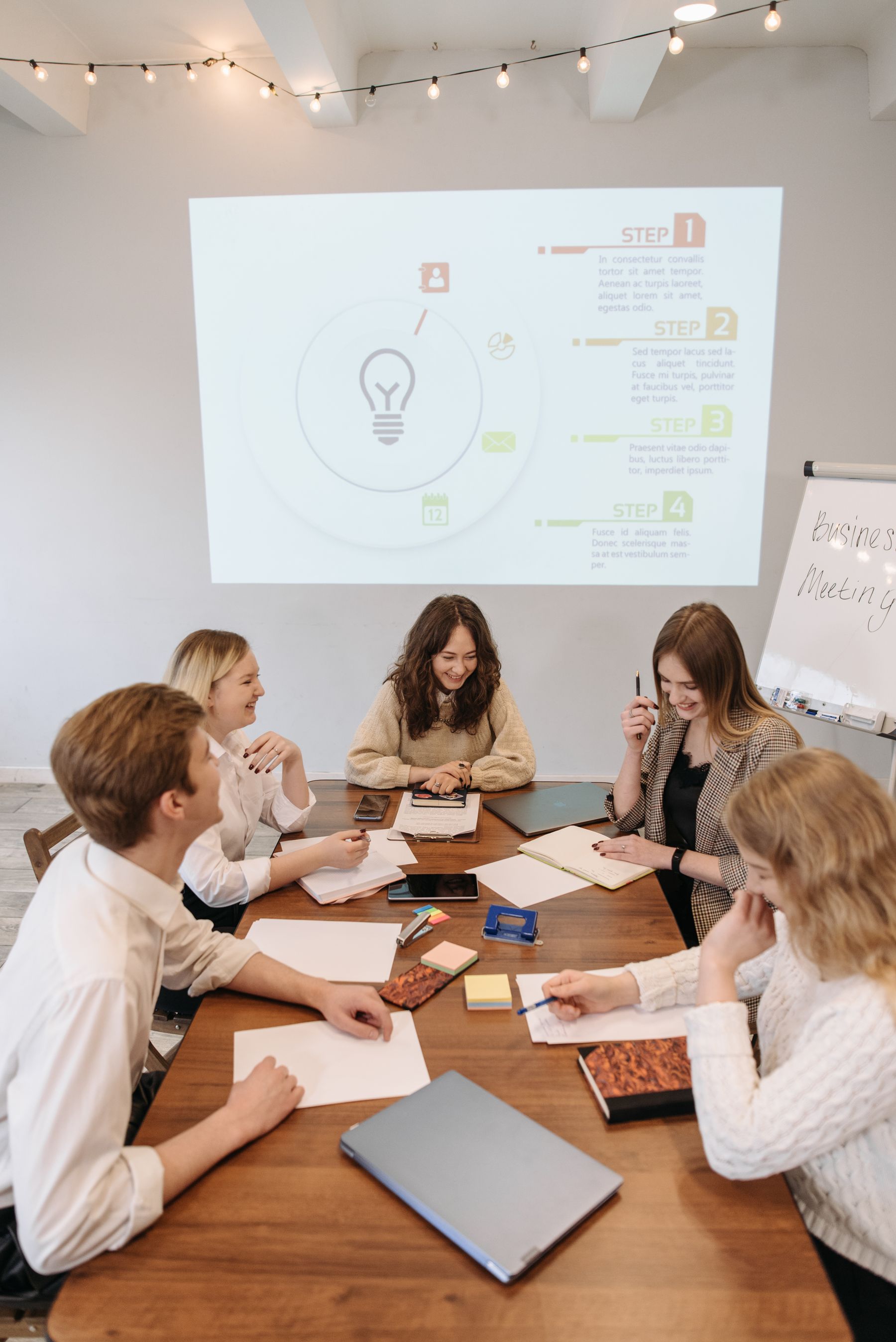 A professional team discussing strategy during a business meeting.